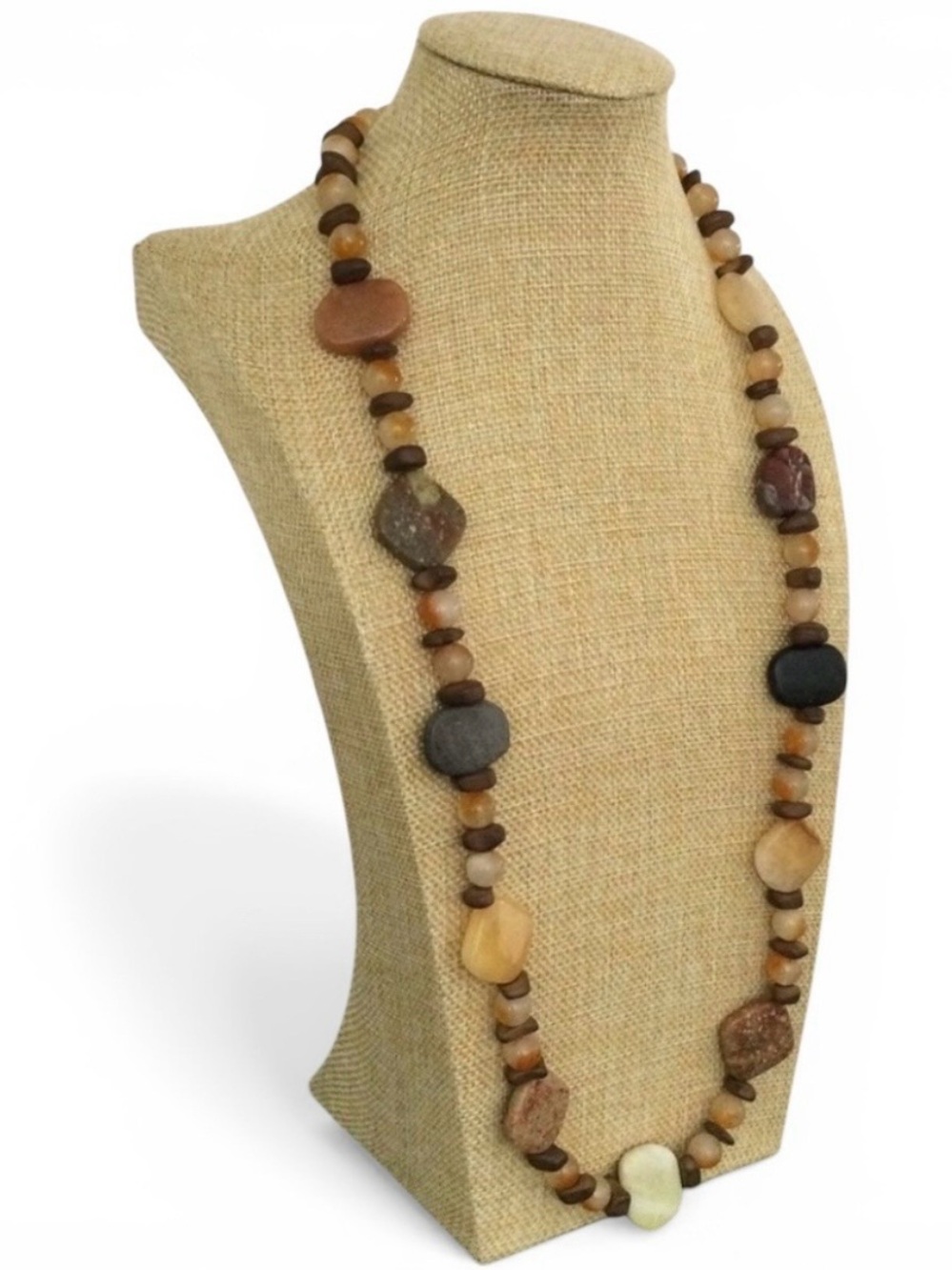 Artisan Mixed‑Stone Necklace with Fire Quartz & Serpentine – 31” - Picture 5 of 15